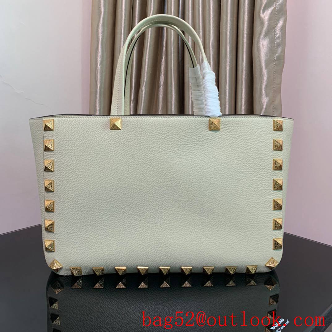 Valentino Rockstud Large Calfskin Shopping Bag Tote Handbag Cream