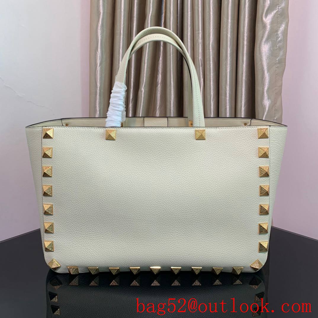 Valentino Rockstud Large Calfskin Shopping Bag Tote Handbag Cream