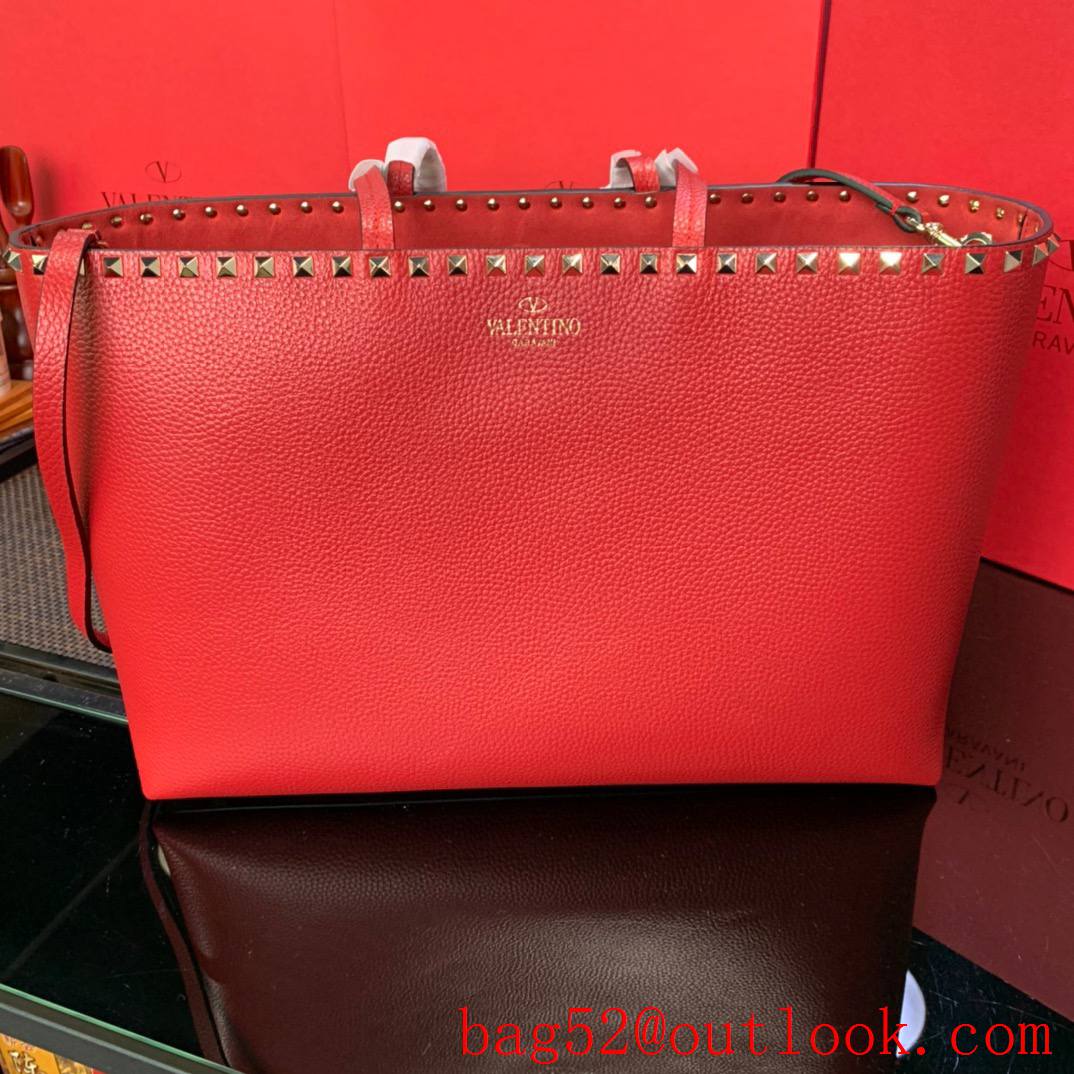 Valentino Rockstud Calfskin Large Shopping Bag Red Tote Handbag