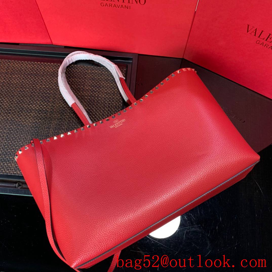 Valentino Rockstud Calfskin Large Shopping Bag Red Tote Handbag 
