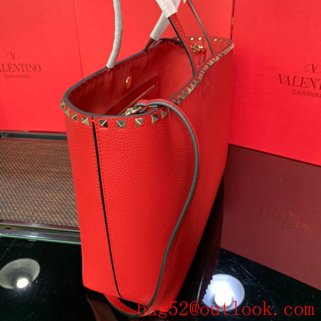 Valentino Rockstud Calfskin Large Shopping Bag Red Tote Handbag 