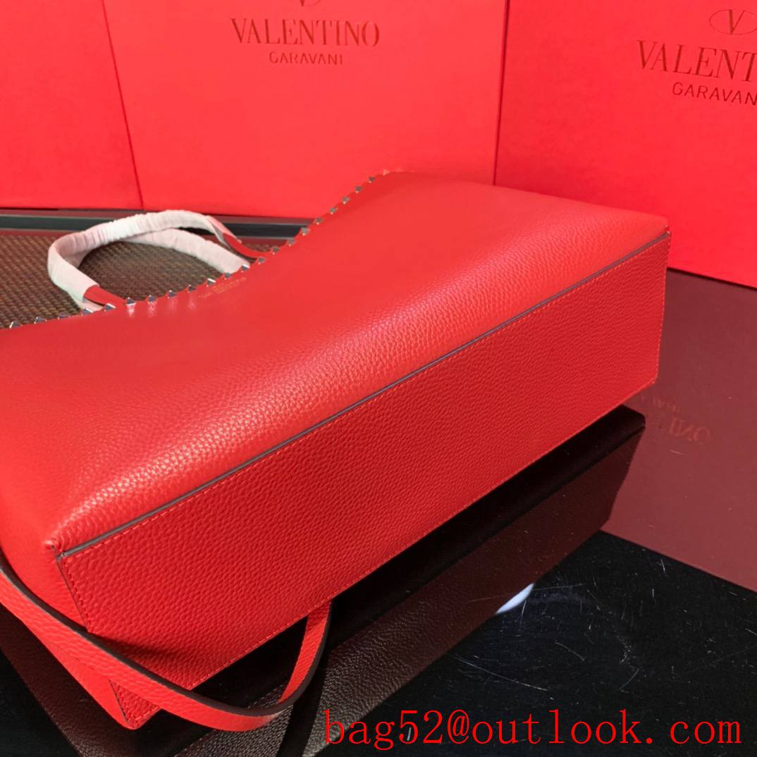 Valentino Rockstud Calfskin Large Shopping Bag Red Tote Handbag 