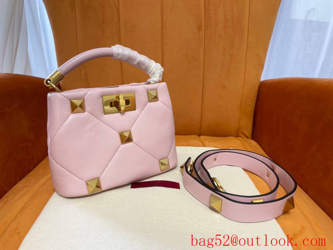 Valentino Mini Roman Stud The Handle Bag In Nappa Pink