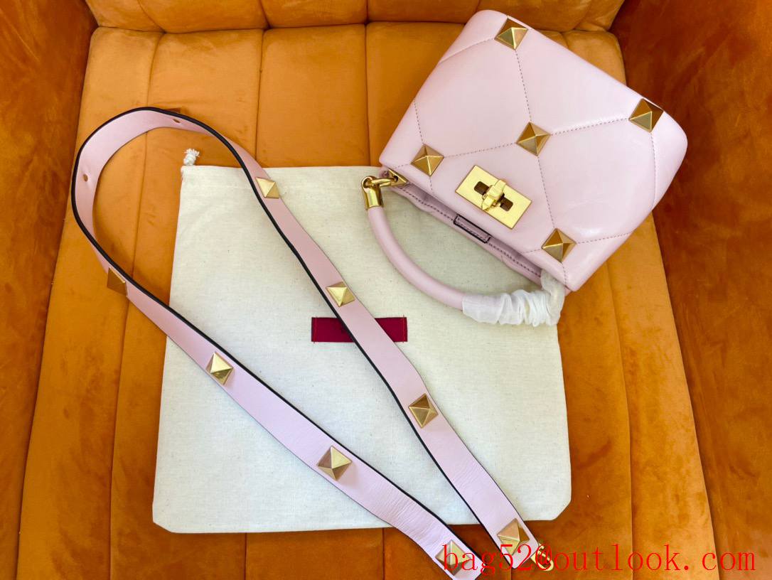 Valentino Mini Roman Stud The Handle Bag In Nappa Pink