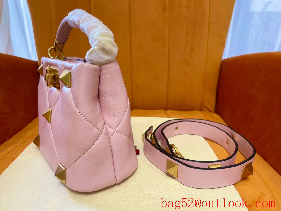 Valentino Mini Roman Stud The Handle Bag In Nappa Pink