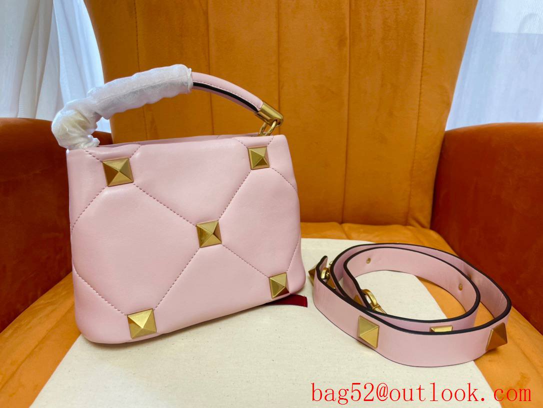 Valentino Mini Roman Stud The Handle Bag In Nappa Pink