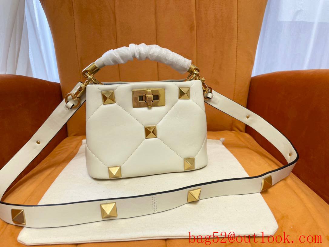 Valentino Mini Roman Stud The Handle Bag In Nappa White 520