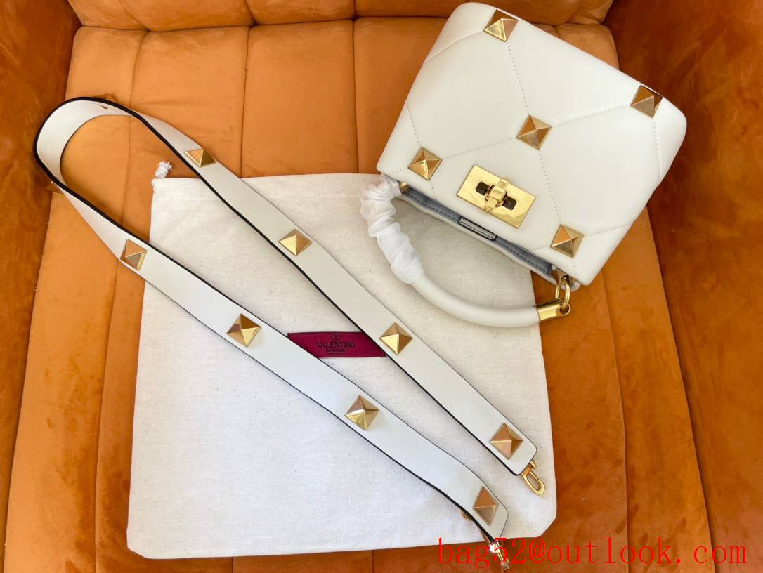 Valentino Mini Roman Stud The Handle Bag In Nappa White 520