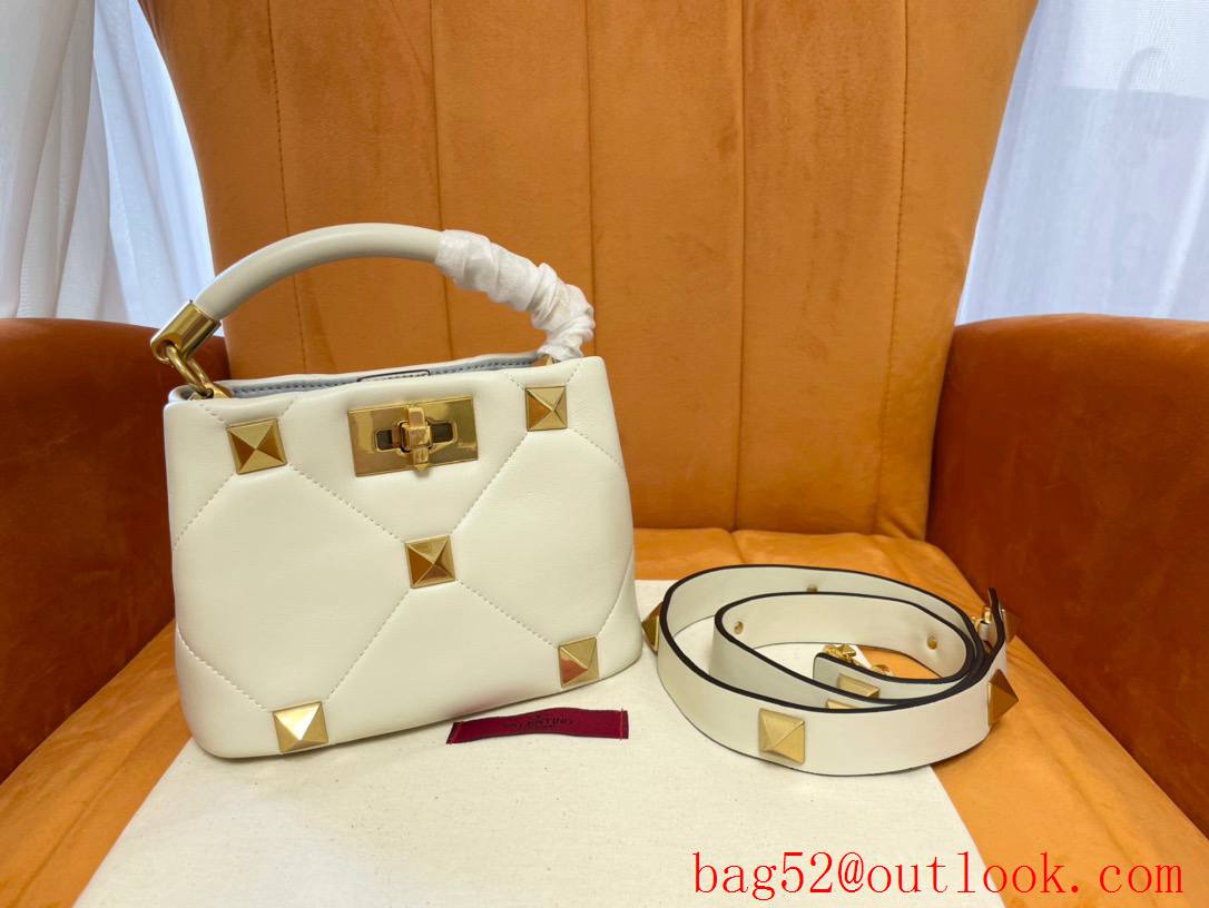 Valentino Mini Roman Stud The Handle Bag In Nappa White 520