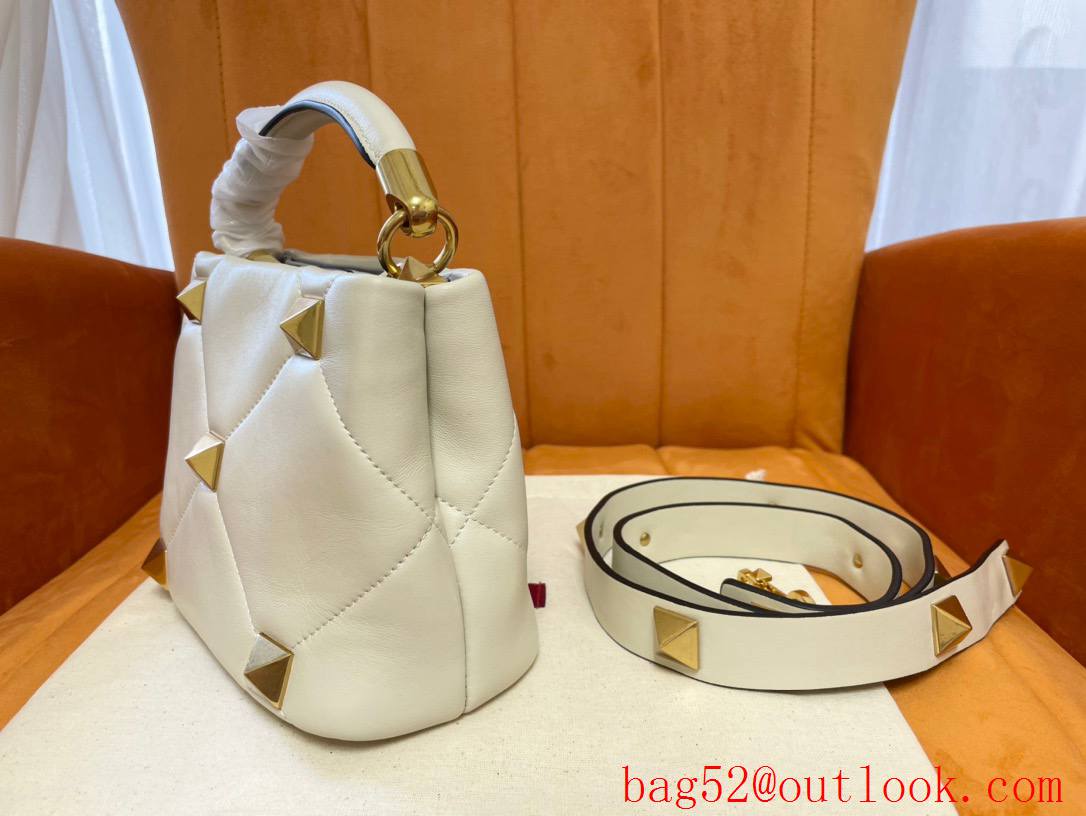 Valentino Mini Roman Stud The Handle Bag In Nappa White 520