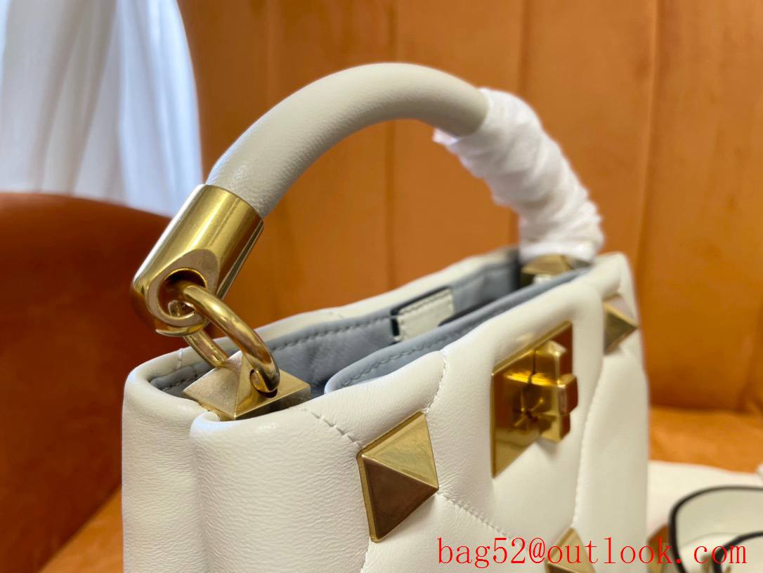 Valentino Mini Roman Stud The Handle Bag In Nappa White 520