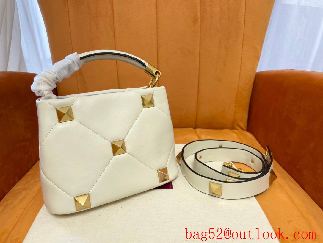 Valentino Mini Roman Stud The Handle Bag In Nappa White 520