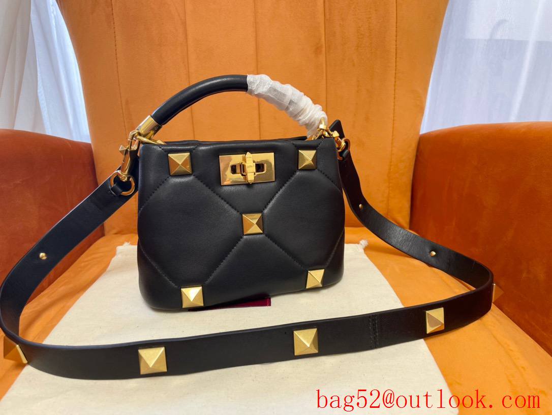 Valentino Mini Roman Stud The Handle Bag In Nappa Black 520