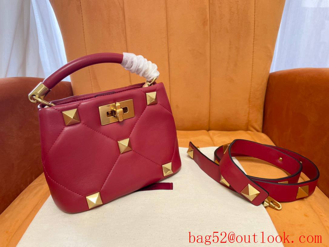 Valentino Mini Roman Stud The Handle Bag In Nappa Red 520