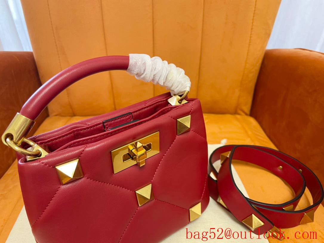 Valentino Mini Roman Stud The Handle Bag In Nappa Red 520