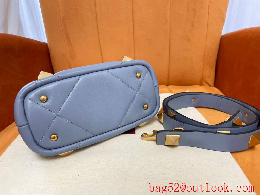 Valentino Mini Roman Stud The Handle Bag In Nappa Grey Blue 520