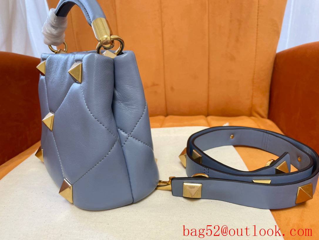 Valentino Mini Roman Stud The Handle Bag In Nappa Grey Blue 520