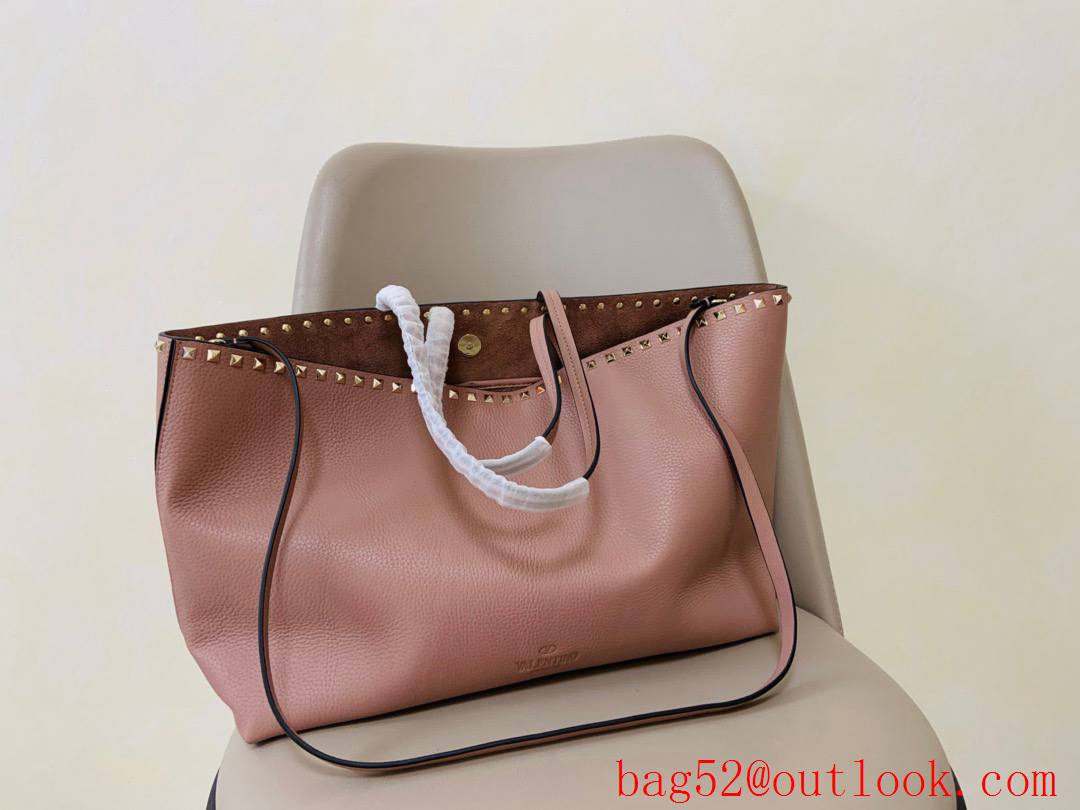 Valentino Garavani Rockstud Calfskin Shopping Bag Tote Handbag Pink