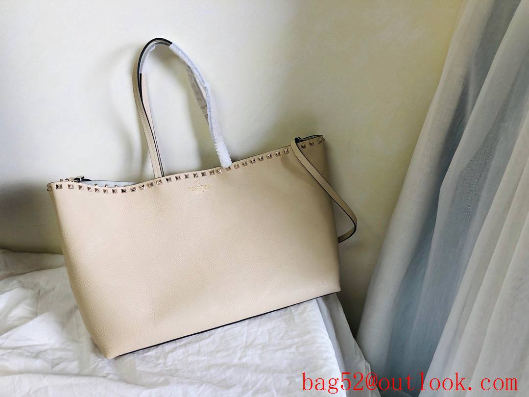 Valentino Garavani Rockstud Calfskin Shopping Bag Tote Handbag Beige