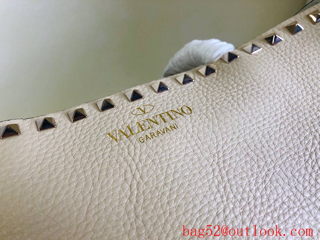 Valentino Garavani Rockstud Calfskin Shopping Bag Tote Handbag Beige