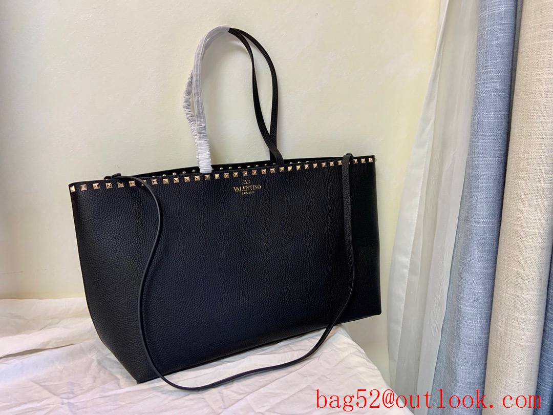 Valentino Garavani Rockstud Calfskin Shopping Bag Tote Handbag Black