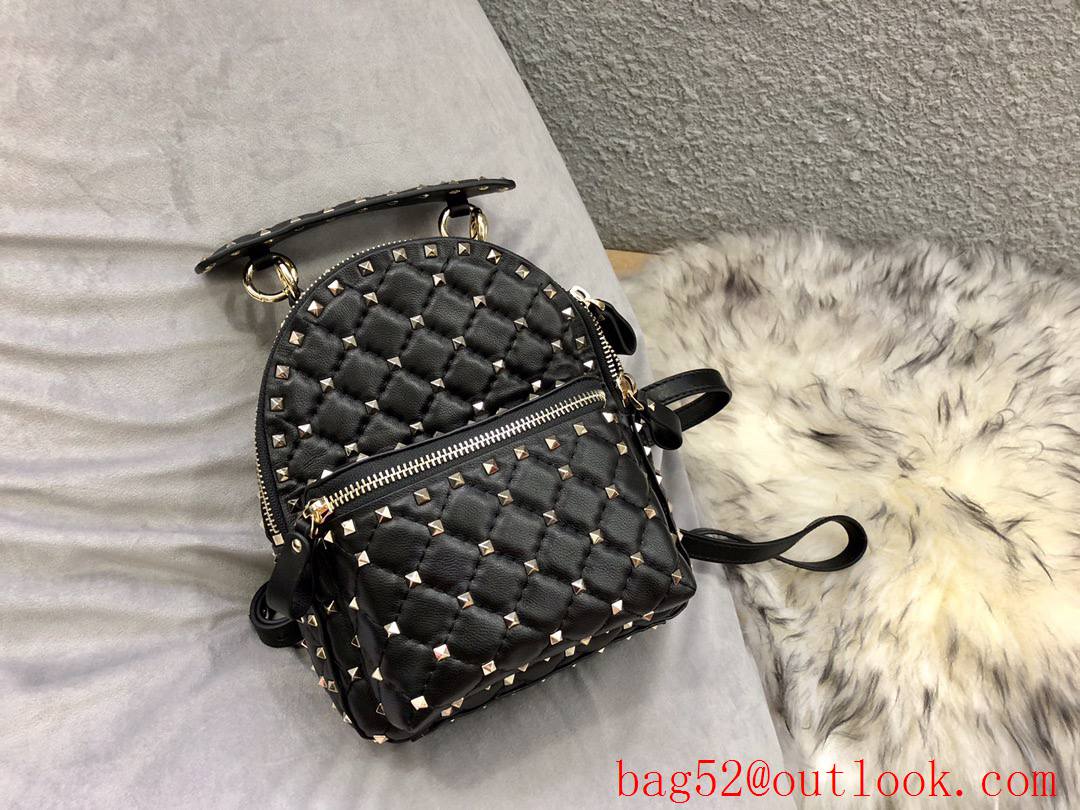 Valentino Mini Rockstud Spike Backpack Real Leather Bag Black