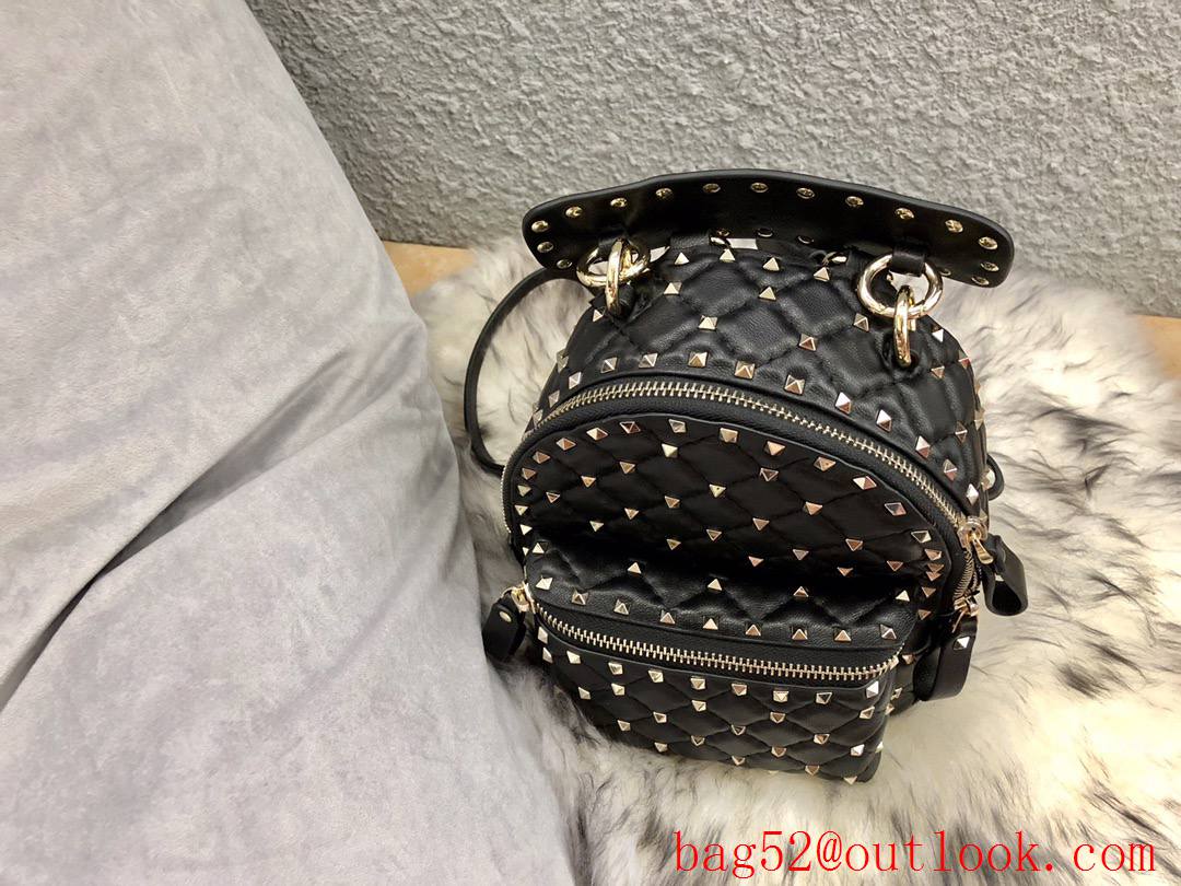 Valentino Mini Rockstud Spike Backpack Real Leather Bag Black