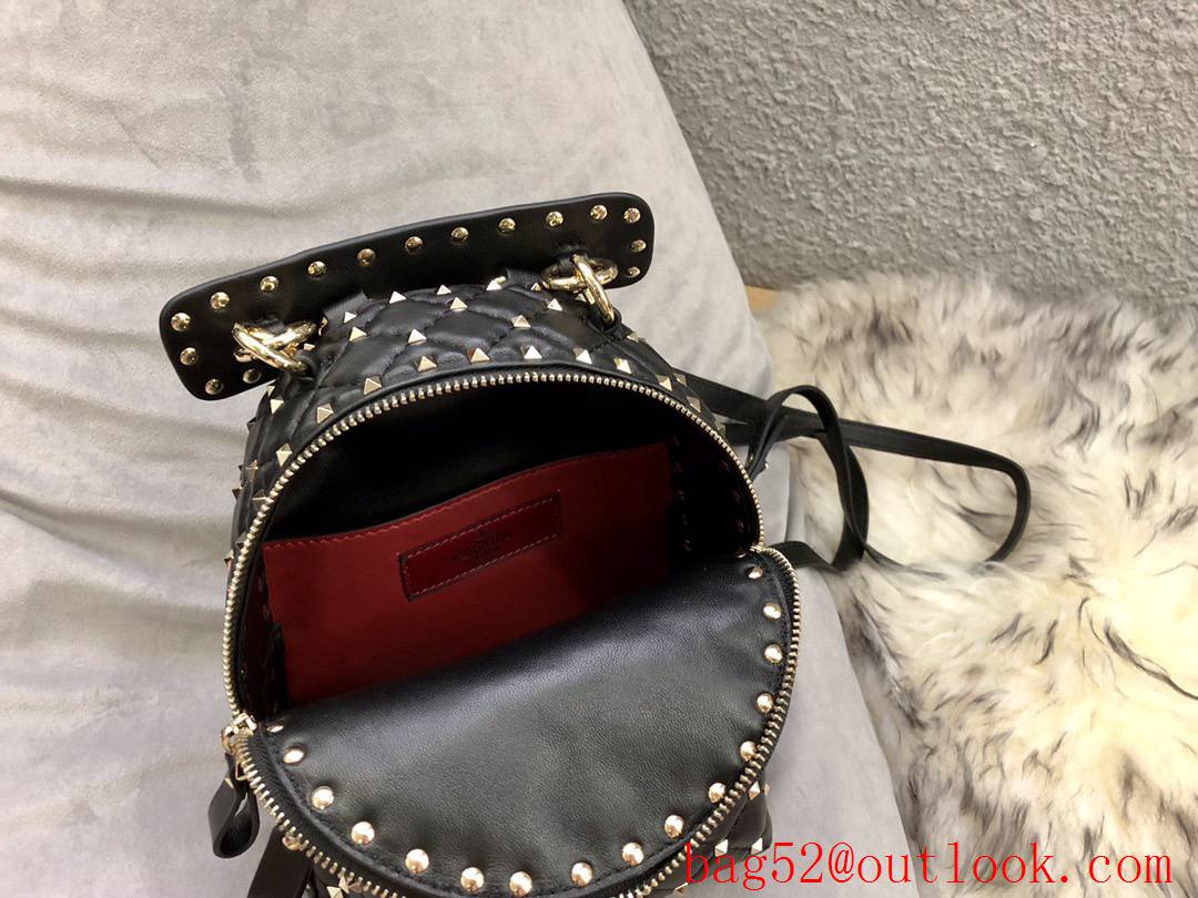 Valentino Mini Rockstud Spike Backpack Real Leather Bag Black