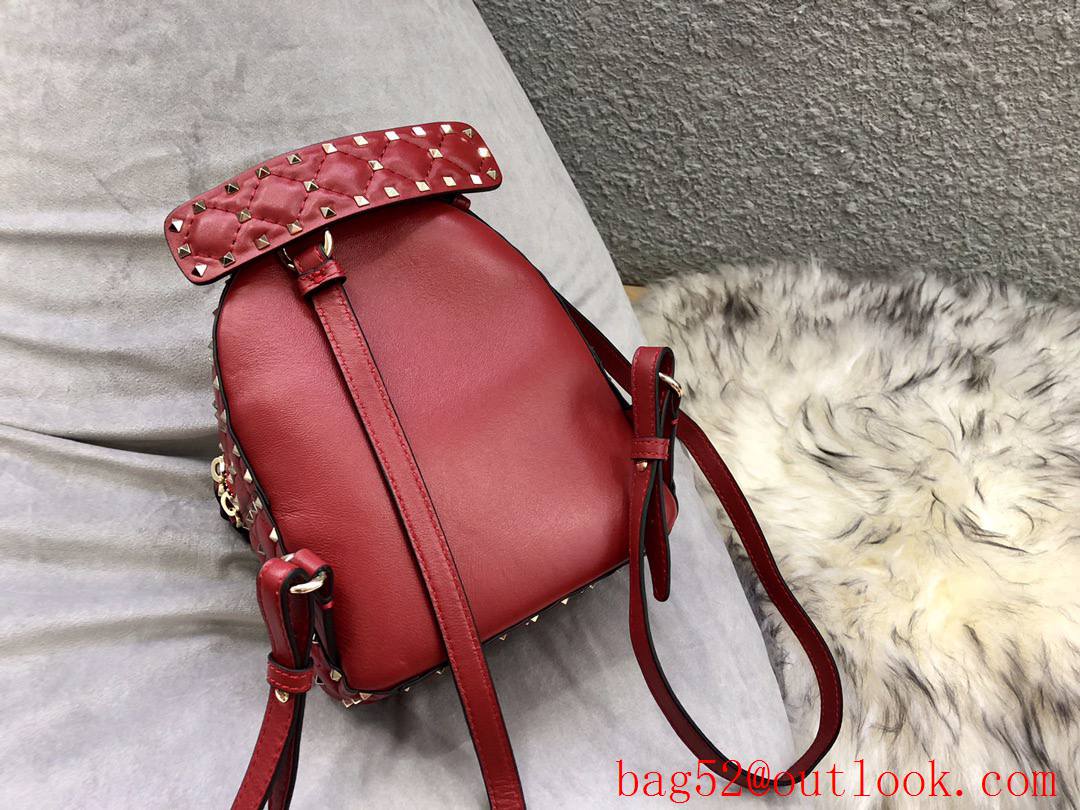Valentino Mini Rockstud Spike Backpack Real Leather Bag Red