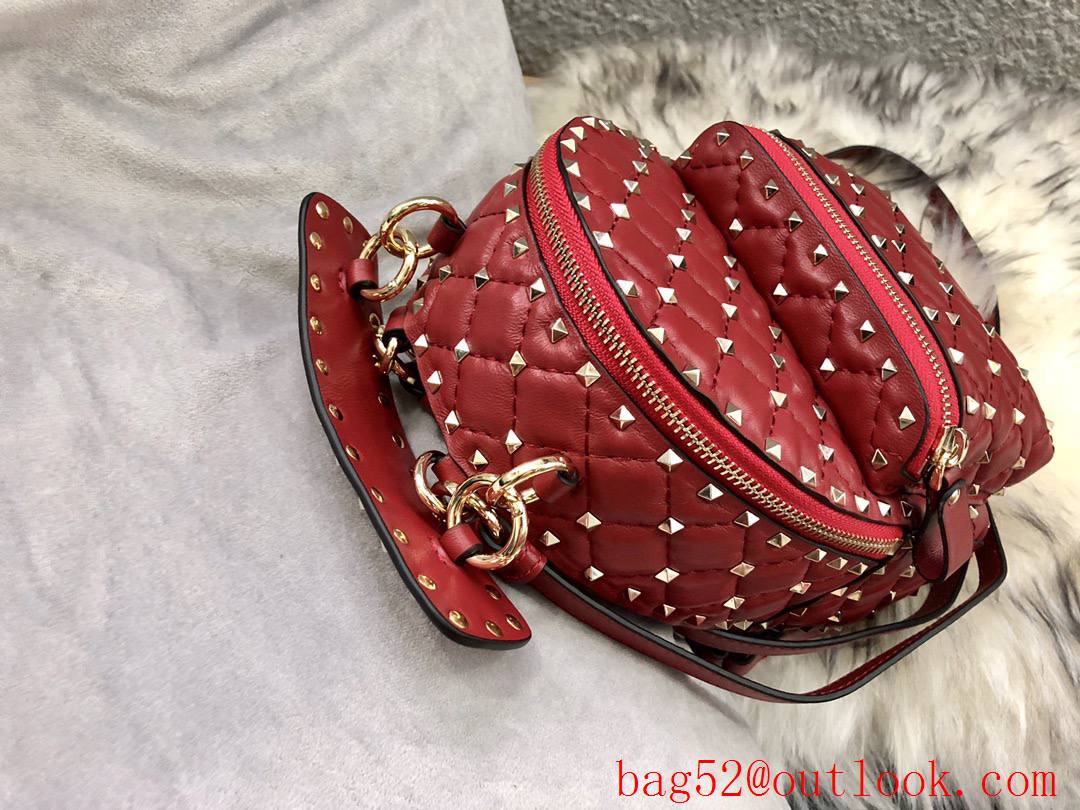 Valentino Mini Rockstud Spike Backpack Real Leather Bag Red