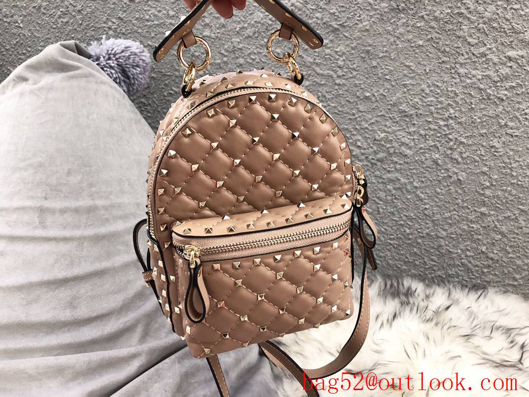 Valentino Mini Rockstud Spike Backpack Real Leather Bag Tan