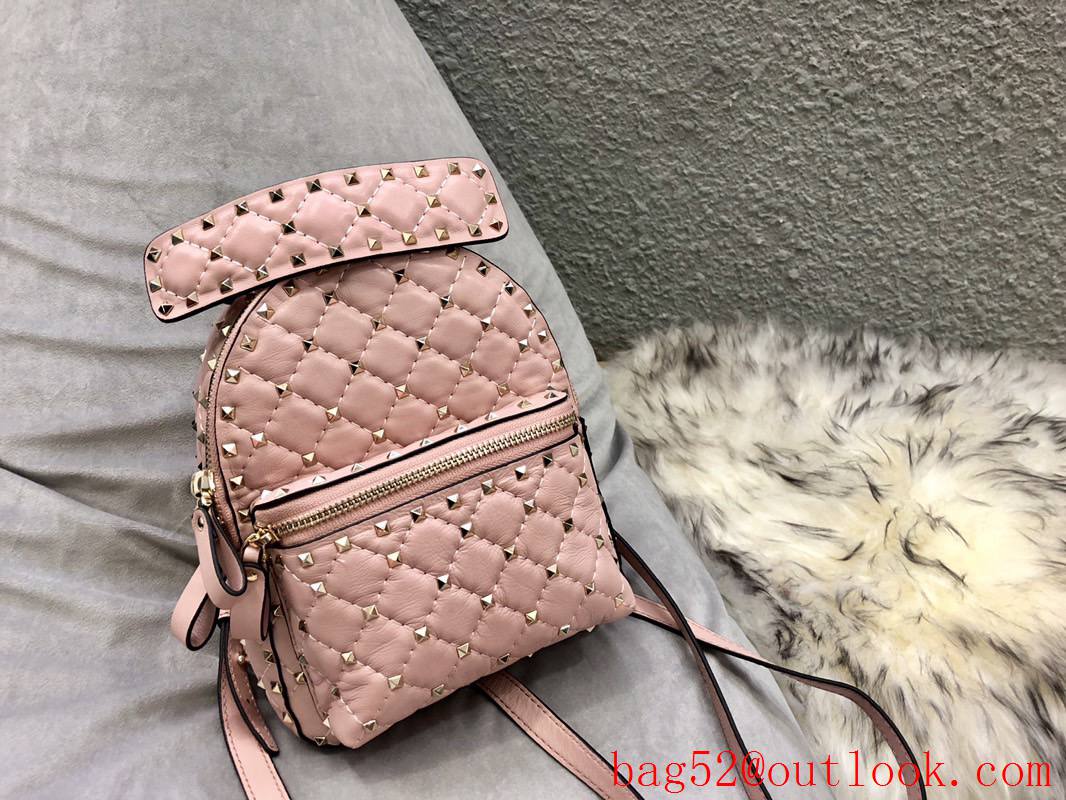 Valentino Mini Rockstud Spike Backpack Real Leather Bag Pink