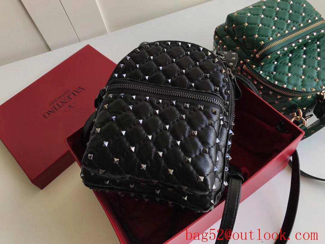 Valentino Mini Rockstud Spike Backpack Real Leather Bag Black Studs