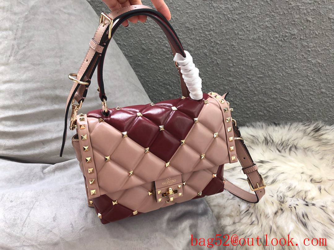 Valentino Rockstud Shoulder Bag Leather Roman Stud Handbag Pink&Red