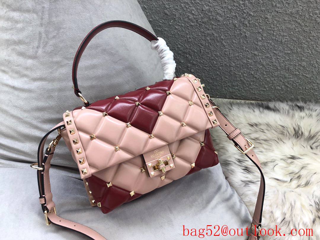 Valentino Rockstud Shoulder Bag Leather Roman Stud Handbag Pink&Red