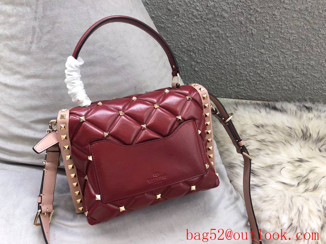 Valentino Rockstud Shoulder Bag Leather Roman Stud Handbag Pink&Red