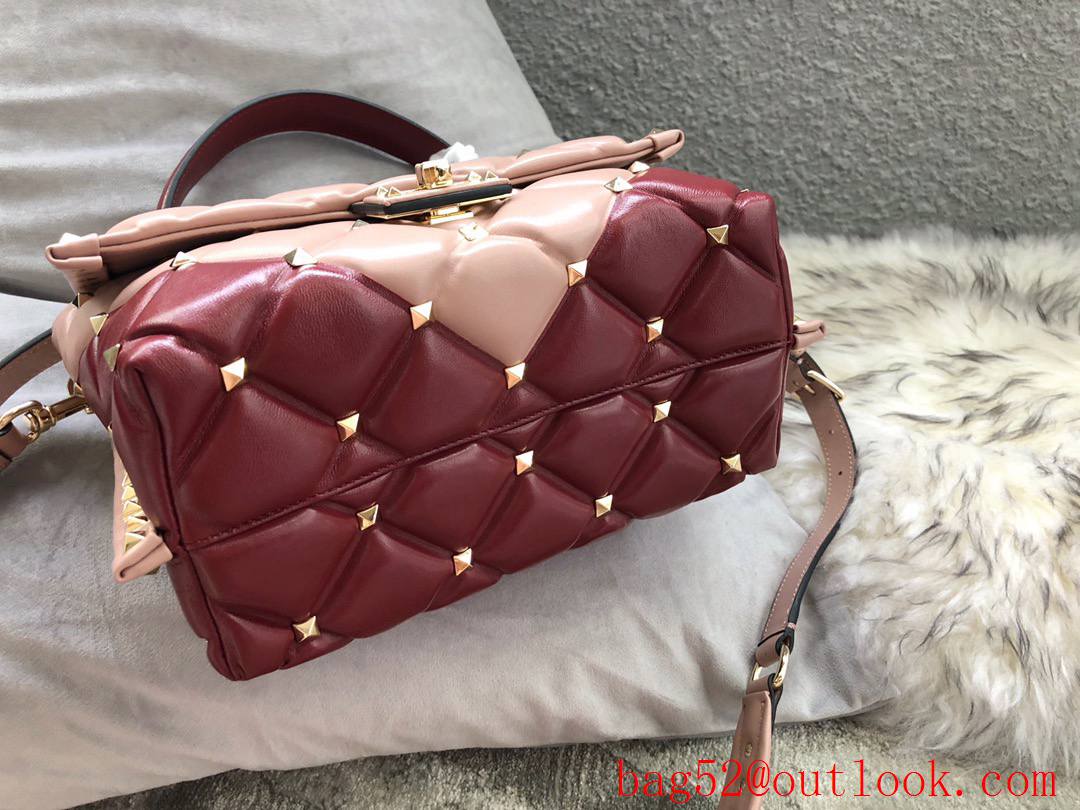 Valentino Rockstud Shoulder Bag Leather Roman Stud Handbag Pink&Red