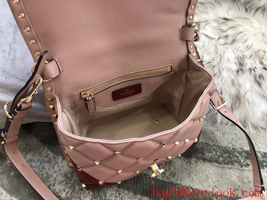 Valentino Rockstud Shoulder Bag Leather Roman Stud Handbag Pink&Red