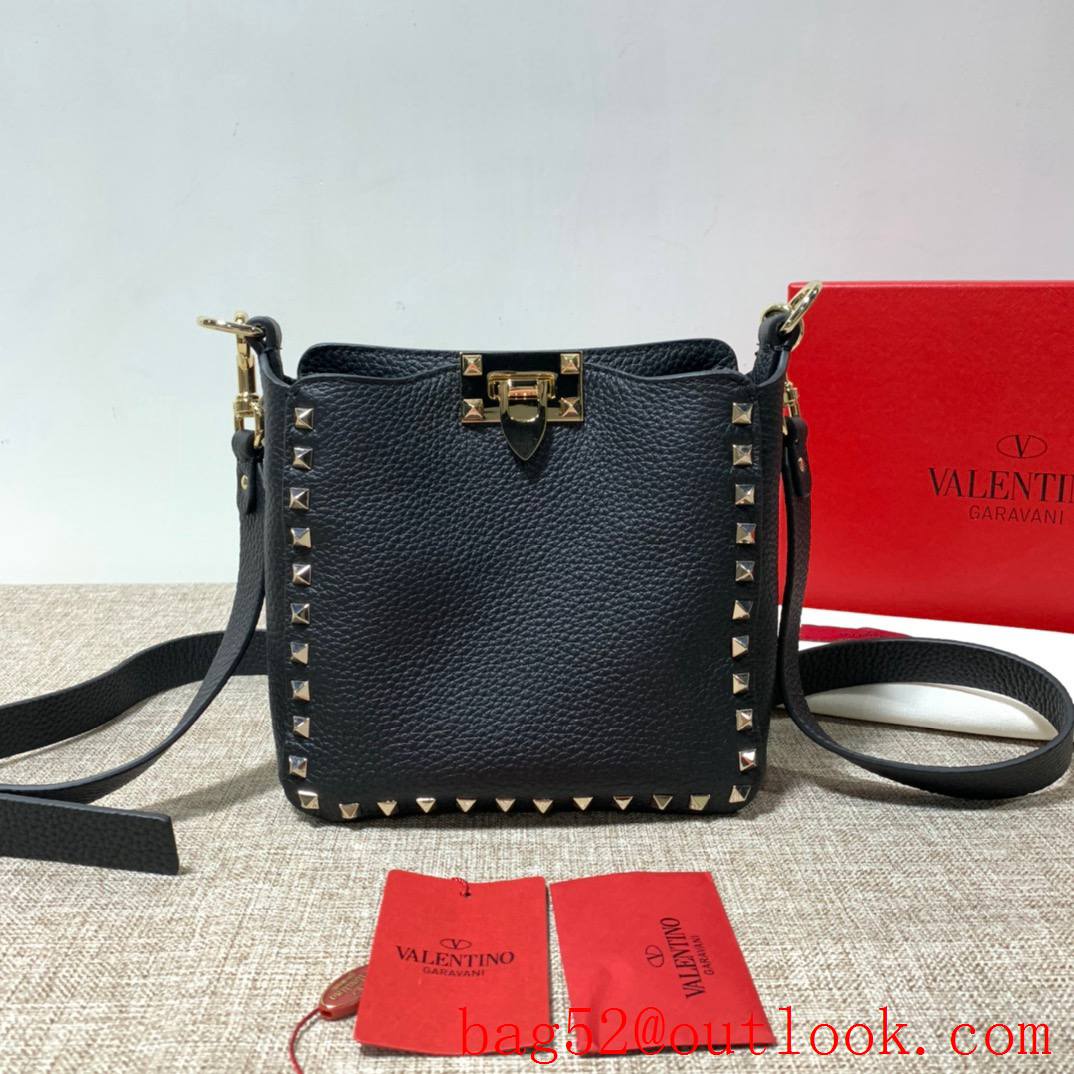 Valentino Gavarani Rockstud mini Hobo Bag Real Leather Handbag Black