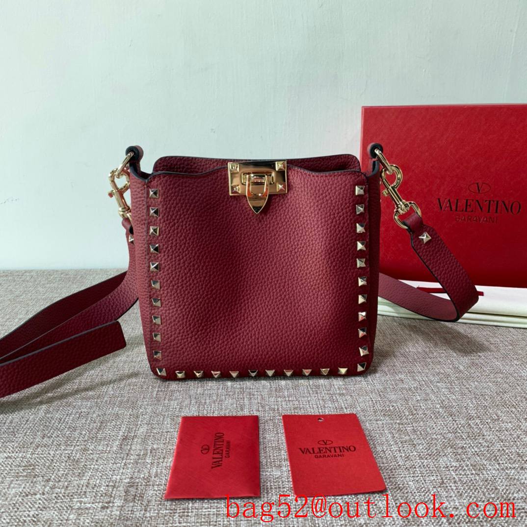 Valentino Gavarani Rockstud mini Hobo Bag Real Leather Handbag Wine