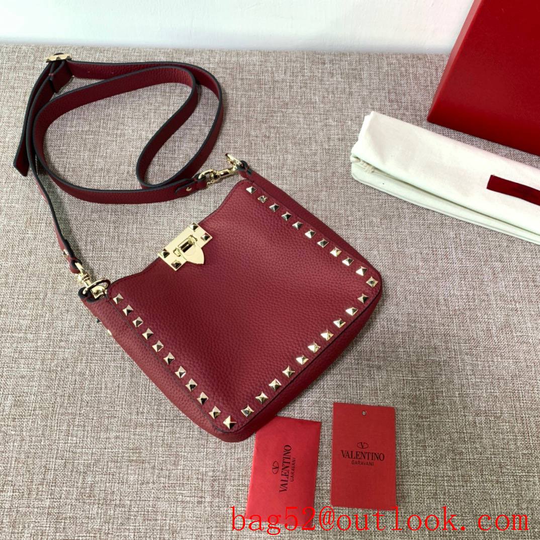 Valentino Gavarani Rockstud mini Hobo Bag Real Leather Handbag Wine