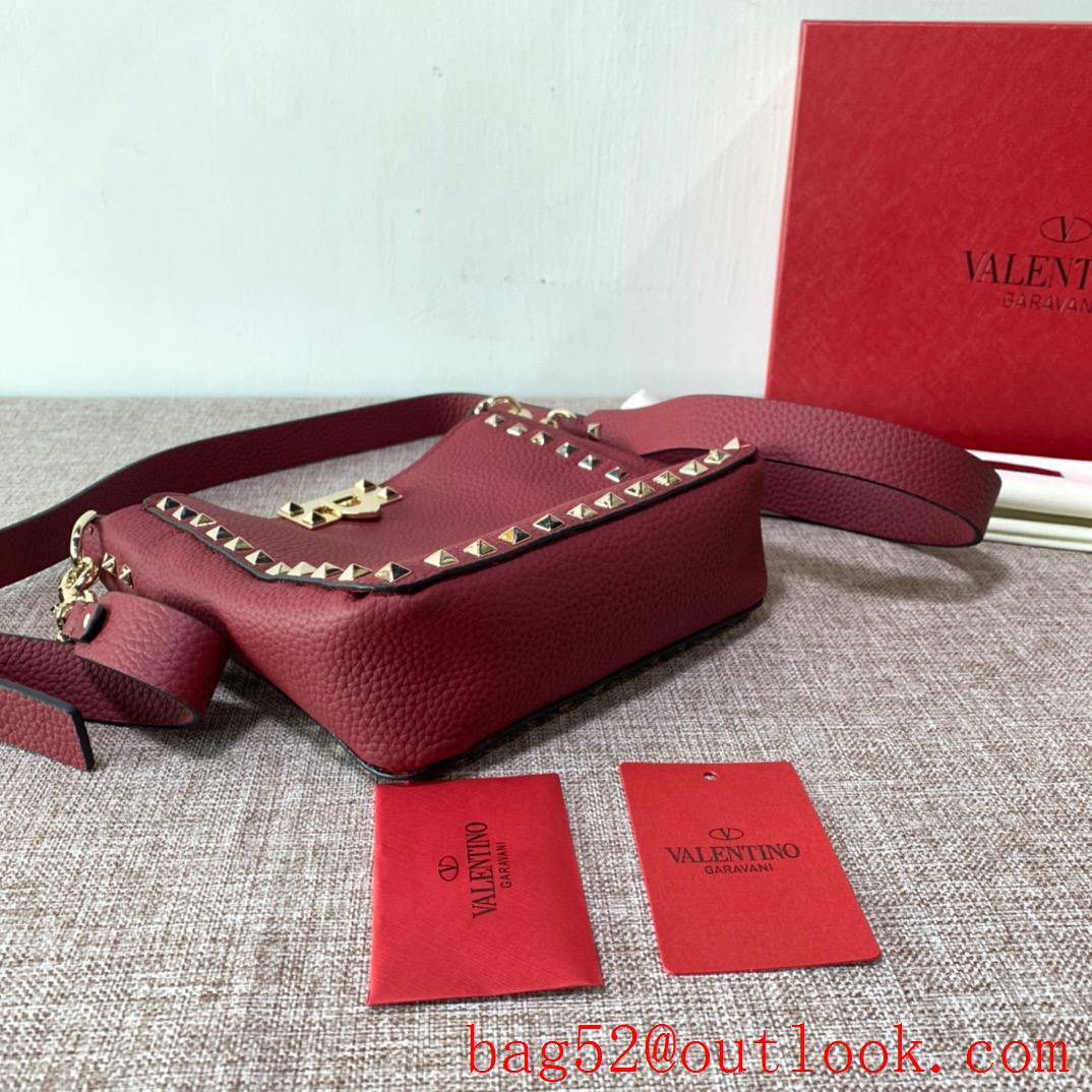 Valentino Gavarani Rockstud mini Hobo Bag Real Leather Handbag Wine