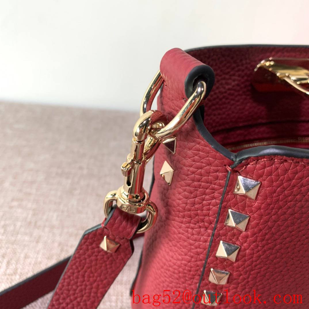 Valentino Gavarani Rockstud mini Hobo Bag Real Leather Handbag Wine