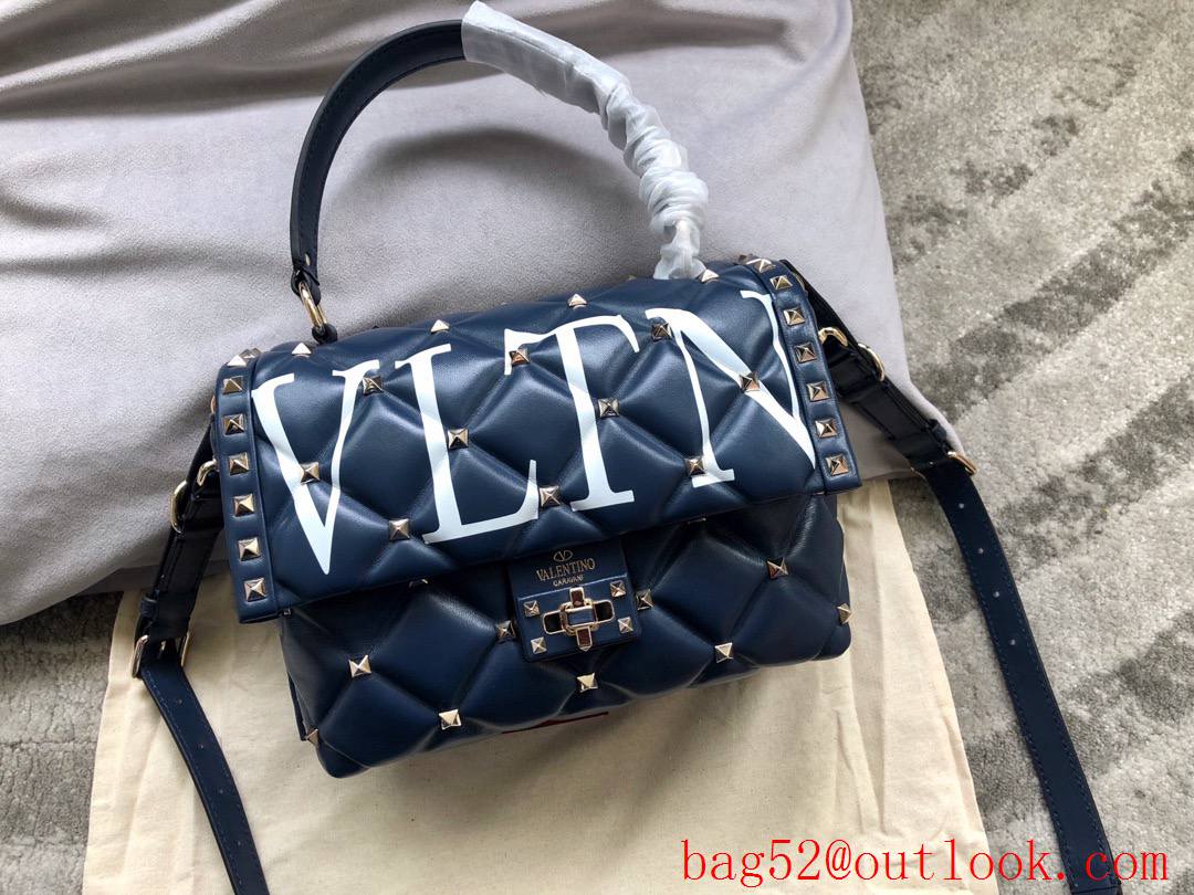 Valentino Rockstud Shoulder Bag Leather Roman Stud Handbag Navy