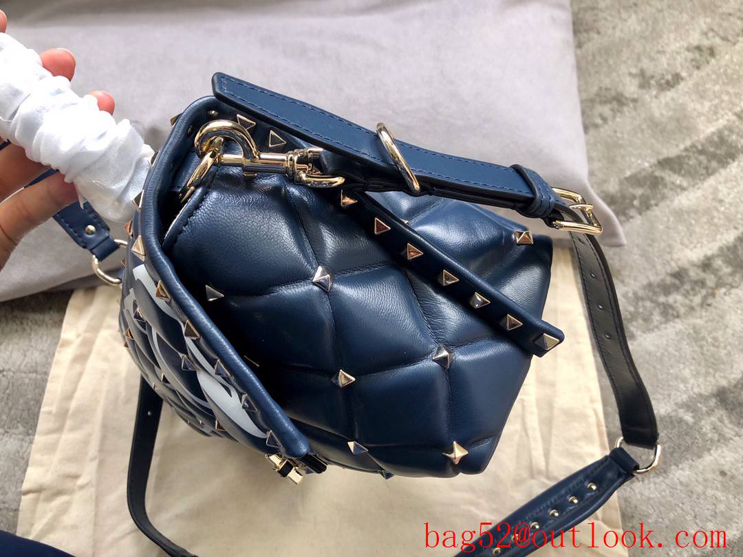 Valentino Rockstud Shoulder Bag Leather Roman Stud Handbag Navy