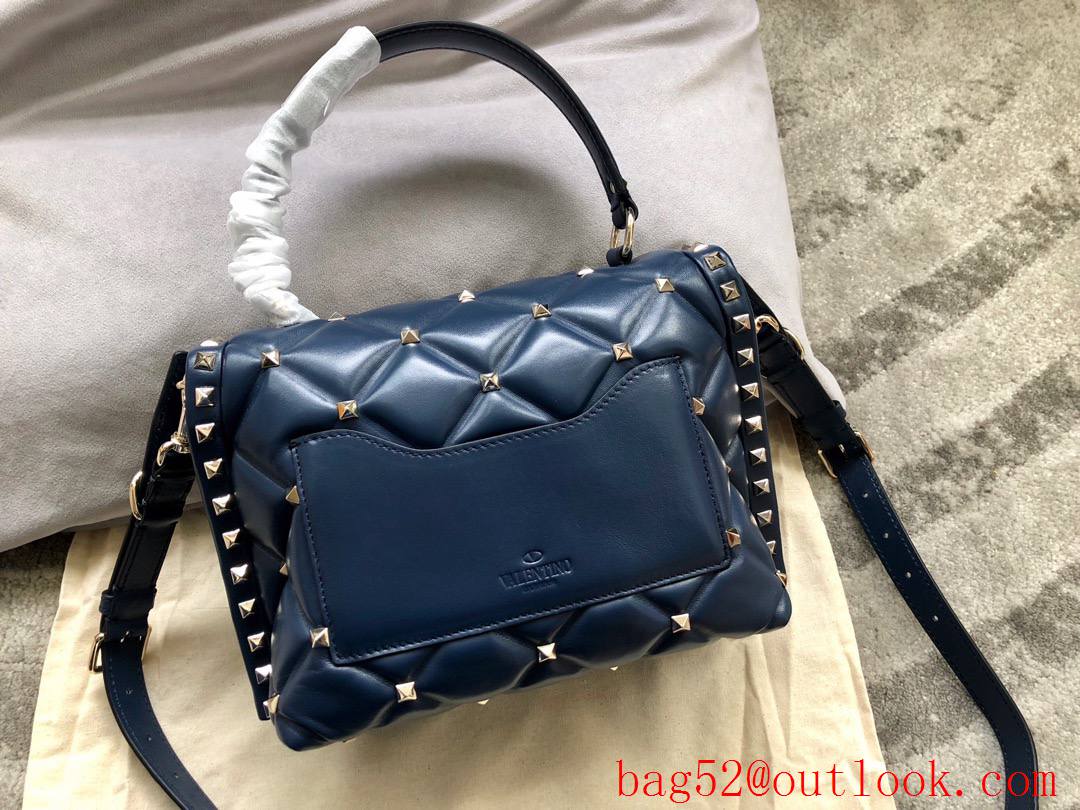 Valentino Rockstud Shoulder Bag Leather Roman Stud Handbag Navy