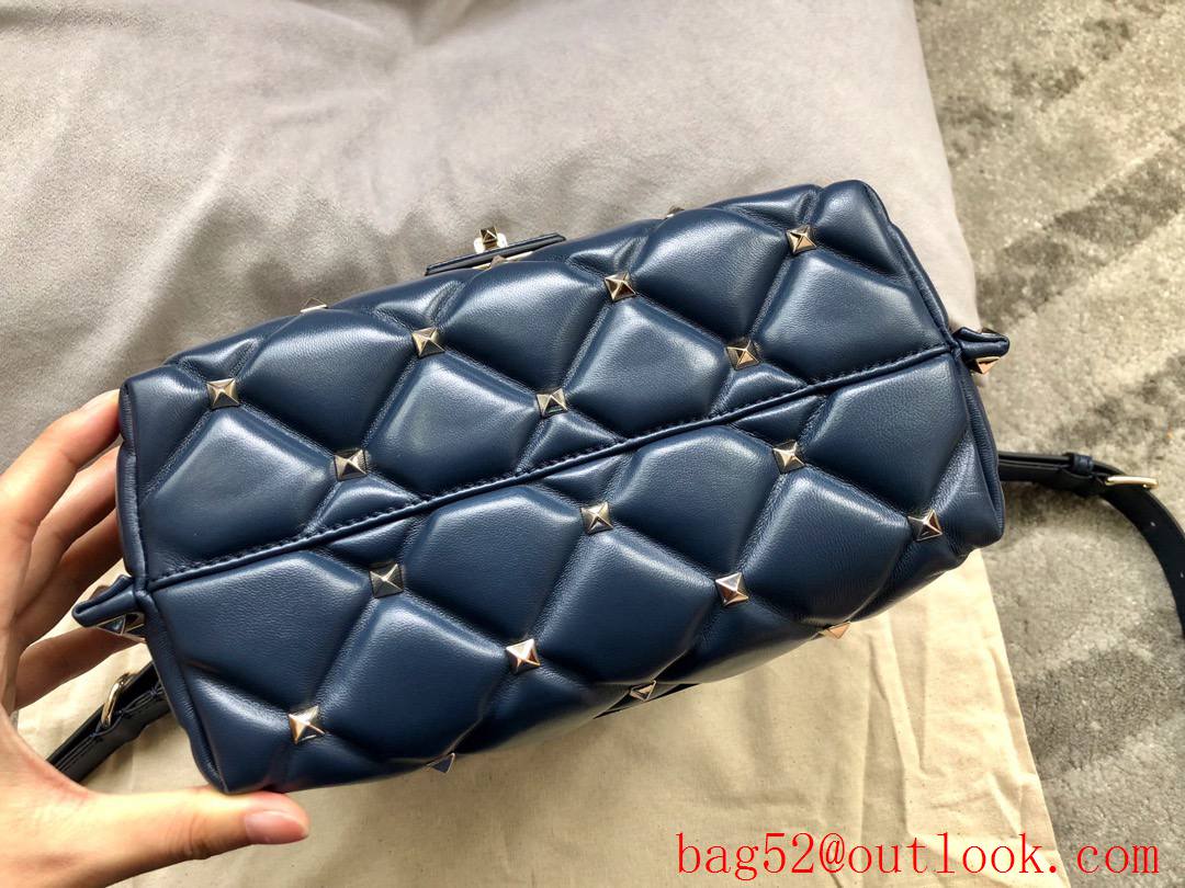 Valentino Rockstud Shoulder Bag Leather Roman Stud Handbag Navy