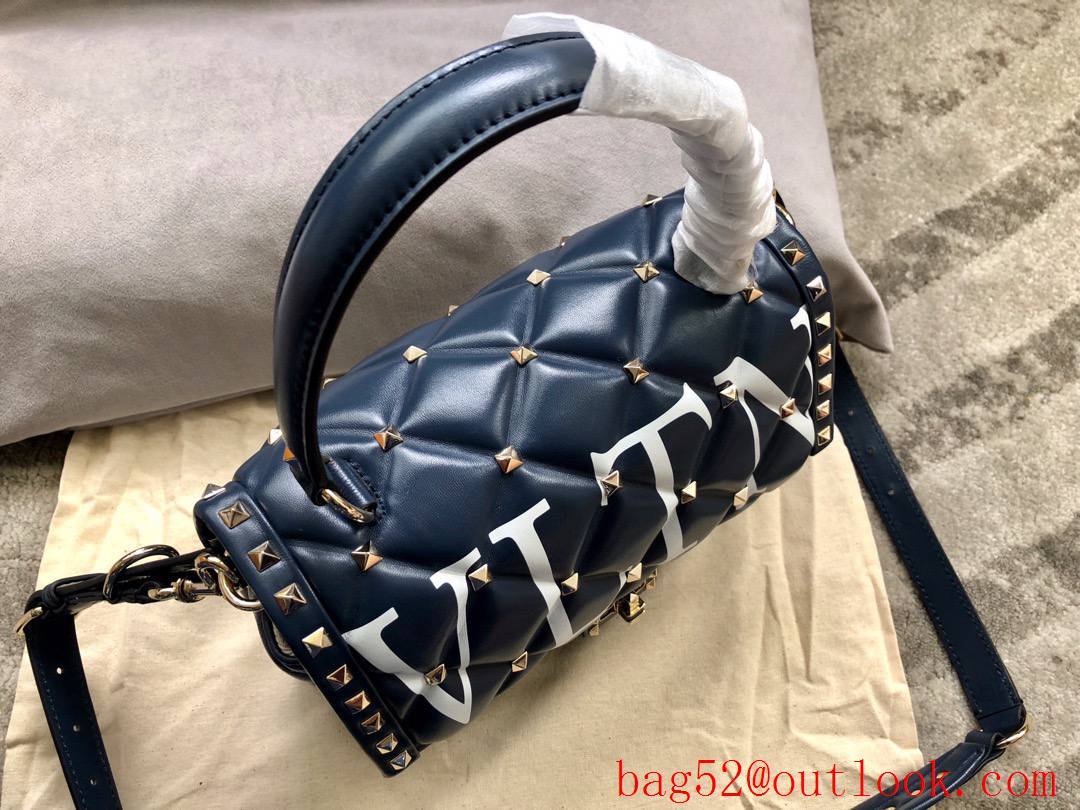 Valentino Rockstud Shoulder Bag Leather Roman Stud Handbag Navy