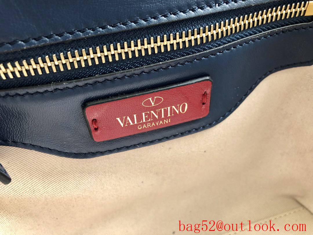 Valentino Rockstud Shoulder Bag Leather Roman Stud Handbag Navy