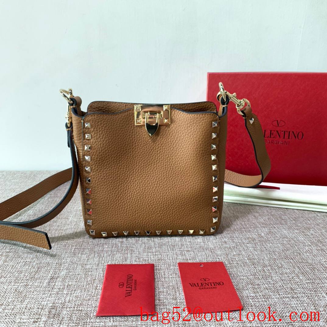 Valentino Gavarani Rockstud mini Hobo Bag Real Leather Handbag Tan